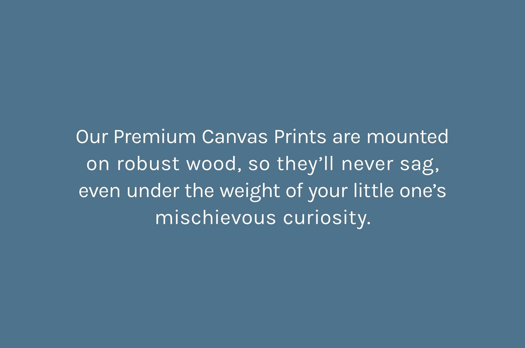 Our Premium Canvas Prints are mounted on robust wood, so they’ll never sag, even under the weight of your little one’s mischievous curiosity.