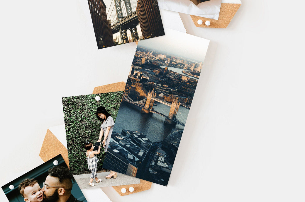 Flat lay of 4x9" Professional Photo Prints featuring a picture of the Brooklynn Bridge. 