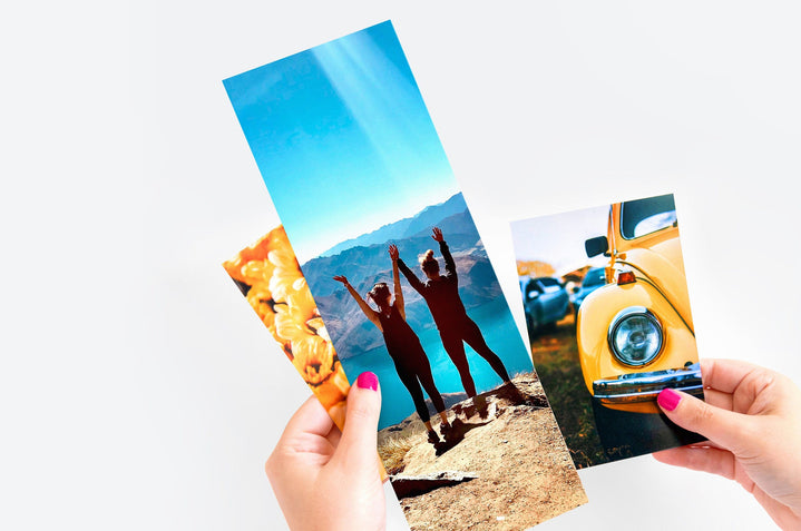 Flat lay of a 5x10" Professional Photo Prints featuring a picture of two women in front of a lake. 