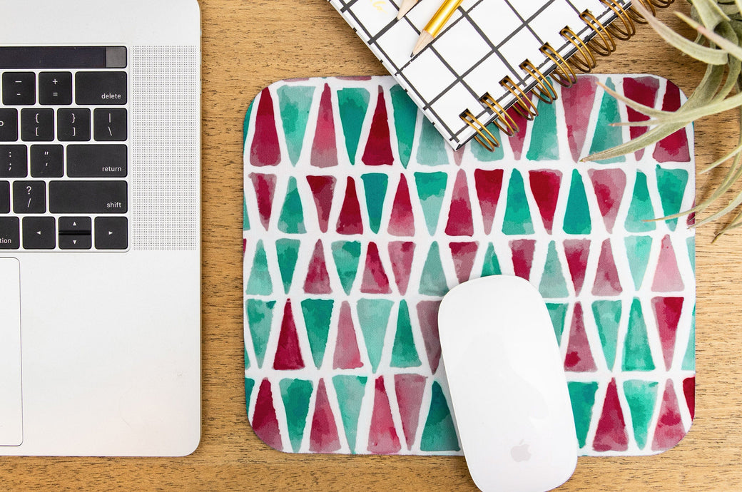 Mouse Pad featuring a green and red watercolor pattern