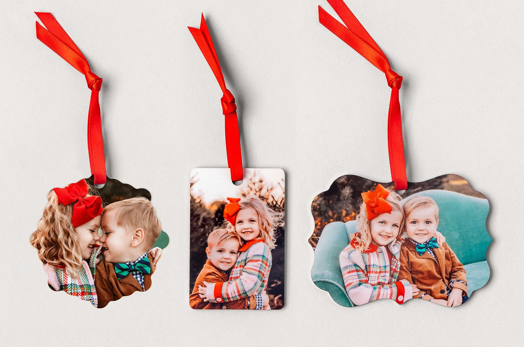 Metal Ornaments in all three available shapes featuring images of children. 