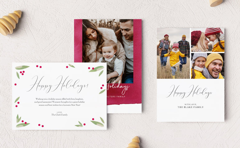 Flat lay of three designer cards back options, available in select designs. 