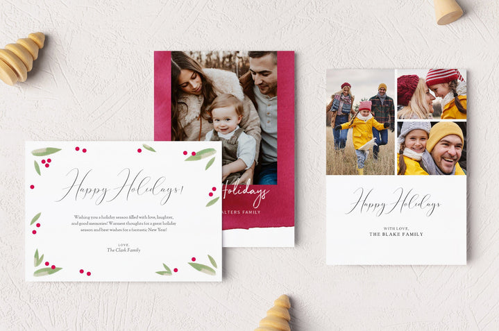 Flat lay of three designer cards back options, available in select designs. 