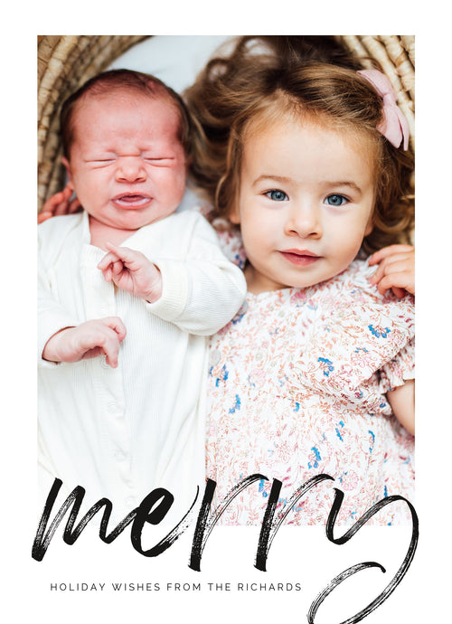 Brushstroke Wishes-Holiday Photo Greeting Cards-Nations Photo Lab-Portrait-Black-Merry Christmas-Nations Photo Lab