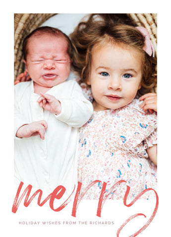 Brushstroke Wishes-Holiday Photo Greeting Cards-Nations Photo Lab-Portrait-Terra Cotta-Merry Christmas-Nations Photo Lab