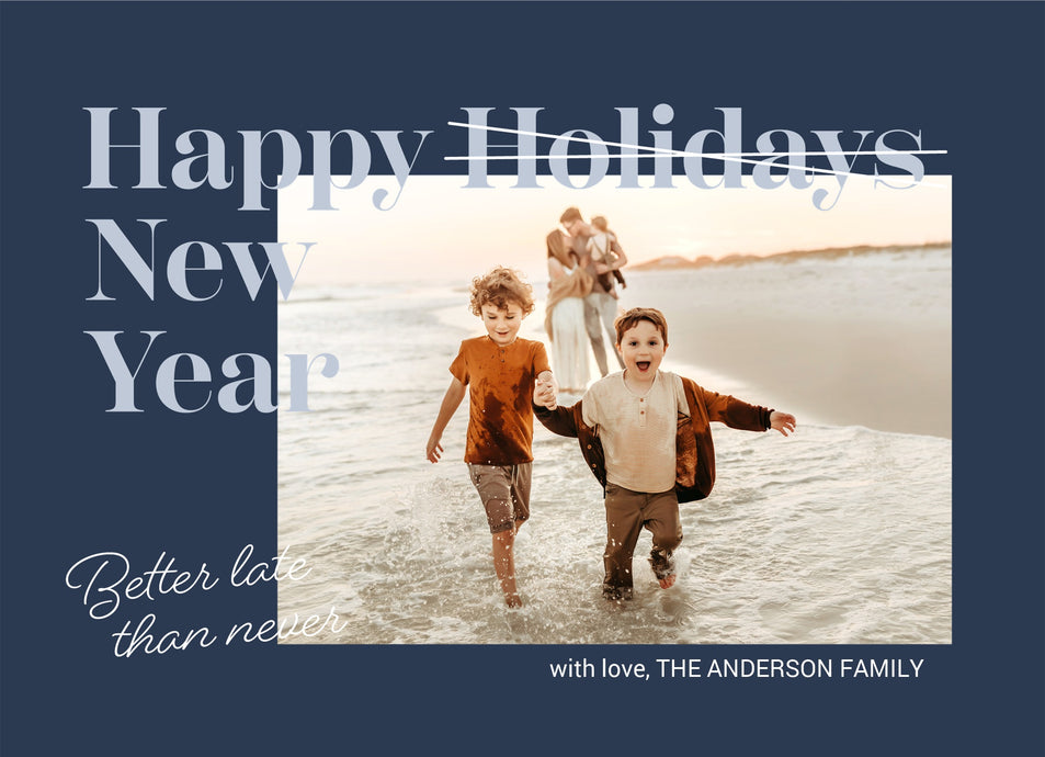 Colorblock Greeting-Holiday Photo Greeting Cards-Nations Photo Lab-Landscape-Japanese Indigo-Happy New Year-Nations Photo Lab